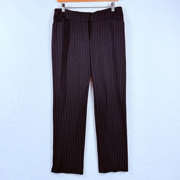 Chico's Pants - Chico's Pinstripe Trousers Womens 0 4 Black Slim Leg Corporate Stretch Suit NEW